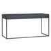 Rear view of Crate & Barrel Casement 60" Black Metal Desk showing its smooth black finish and minimalist metal base