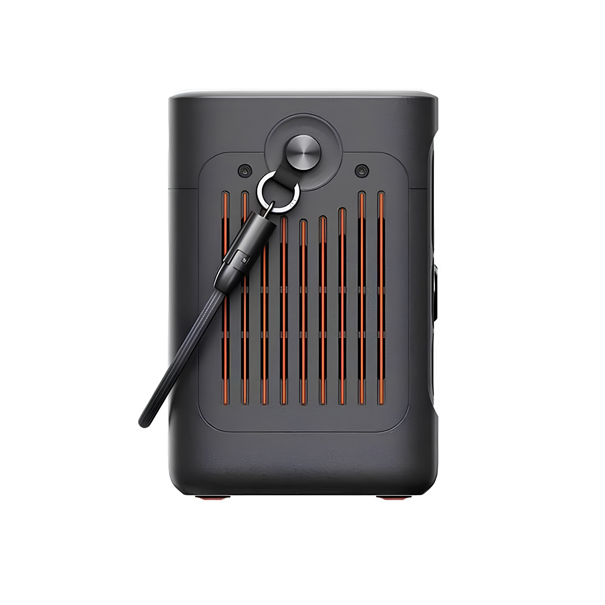 Rear view of Jackery Explorer 300D Portable Power Station showing its textured back panel and carrying strap