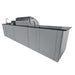 Rear view of Sunstone Dallas 14ft Outdoor Kitchen Island Package with Gas Hybrid Charcoal Grill with clean stainless steel panels