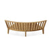 Rear view of Westminster Teak Kafelonia Sofa Sectional shows the curved slatted backrest and sturdy wooden legs from behind