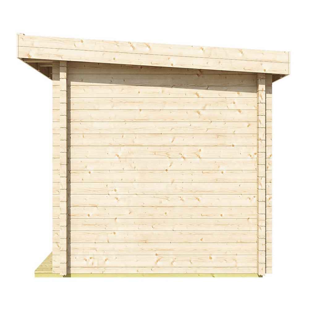 Rear of the GardenHouse24 USA Sauna Li 90 Garden Room displays a solid wooden back wall with clean, uninterrupted paneling