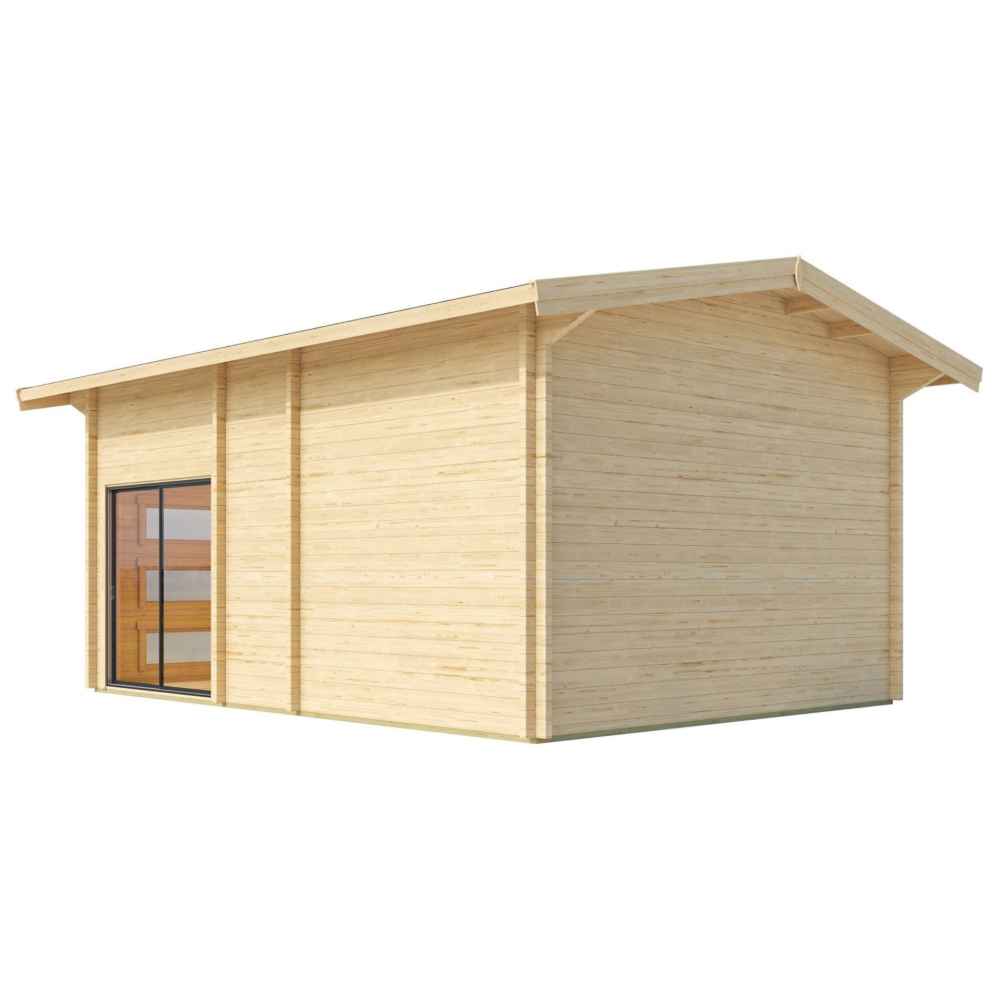 Rear view of the GardenHouse24 USA Caddie 70B ALU ISO Garden Room displays its clean, windowless back wall and side entrance for privacy and simplicity