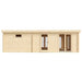 Rear view of the GardenHouse24 USA Henning 70 Garden Room shows its wooden structure with a single window and clean lines