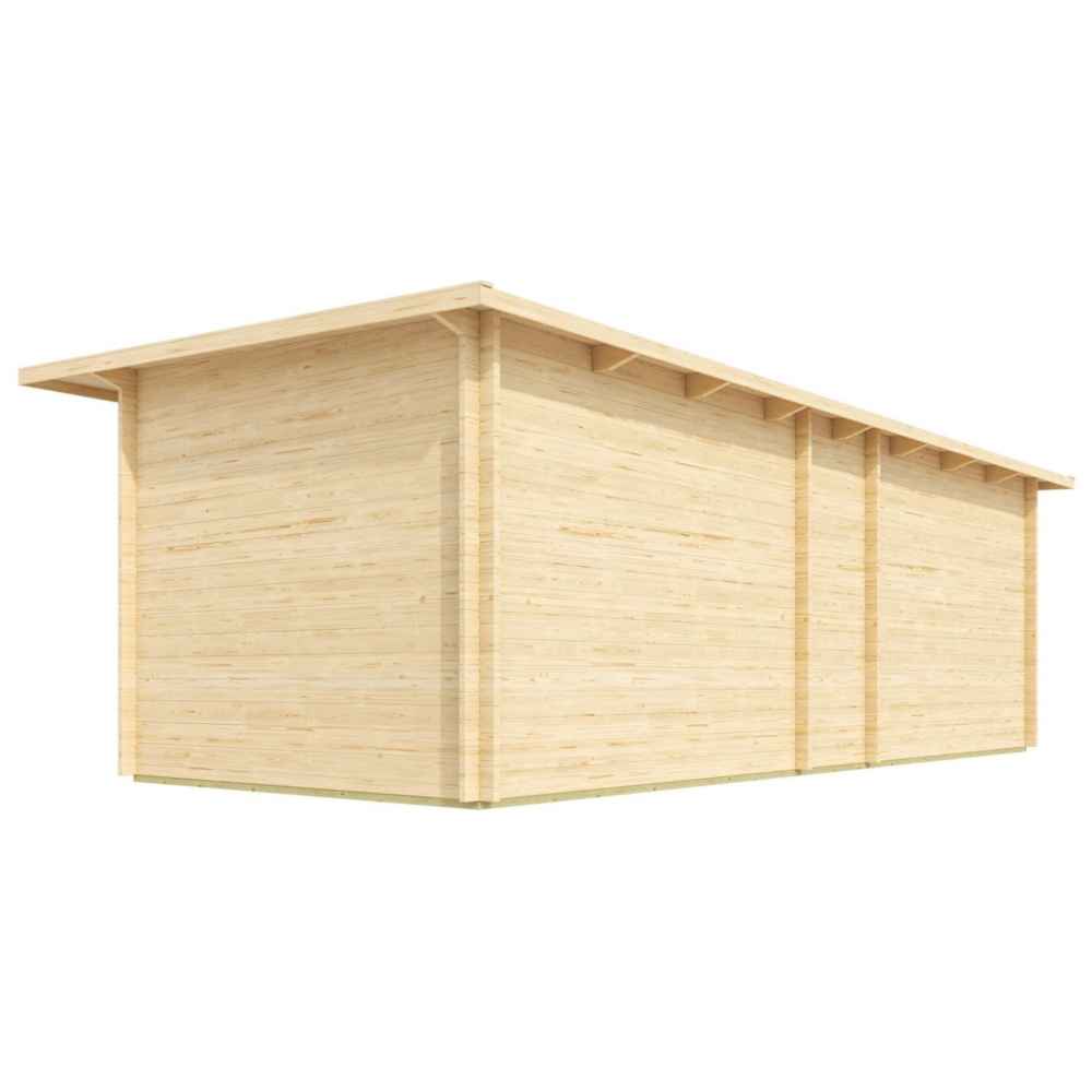 Rear view of the GardenHouse24 USA Starla 44C ALU ISO Garden Room shows its clean wooden back wall, highlighting privacy and structural uniformity