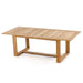 Rectangular wooden outdoor dining table with a slatted top and sturdy legs is shown on a white background, part of Westminster Teak Horizon Table & Bench Set