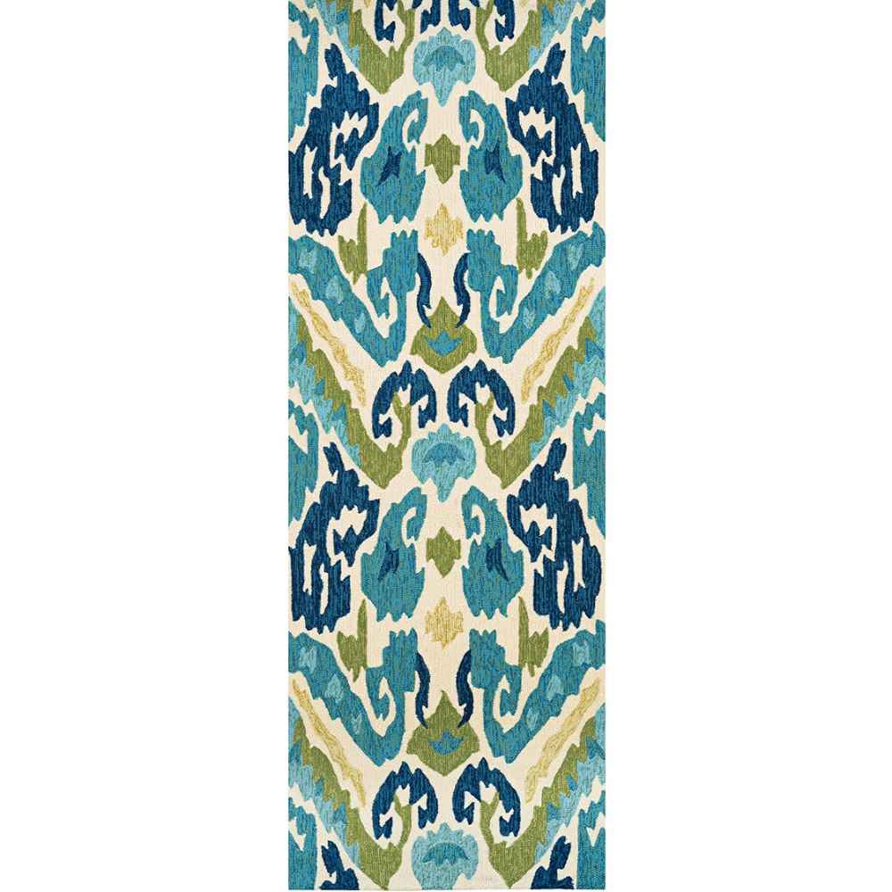 Rectangular 2'6 x 8'6 runner version of the Couristan Covington Indoor/Outdoor Rug - Delfina/Azure-Lemon showcases the same intricate symmetrical design in a long, narrow format