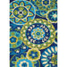 Rectangular Couristan Covington Indoor/Outdoor Rug - Rip Tide/Ocean-Green features a colorful, symmetrical pattern of floral medallions in a variety of cool tones