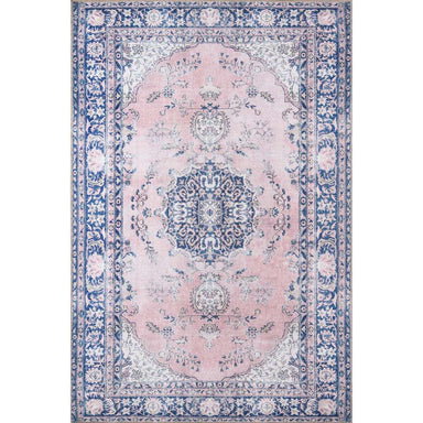 Rectangular design of Momeni Afshar Indoor Rug - AFS30 Pink displays a traditional Persian-inspired medallion pattern