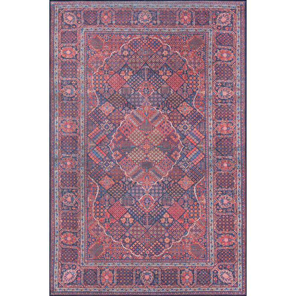 Rectangular layout of Momeni Afshar Indoor Rug - AFS10 Navy emphasizing its bold medallion center and ornate border design