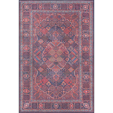 Rectangular layout of Momeni Afshar Indoor Rug - AFS10 Navy emphasizing its bold medallion center and ornate border design