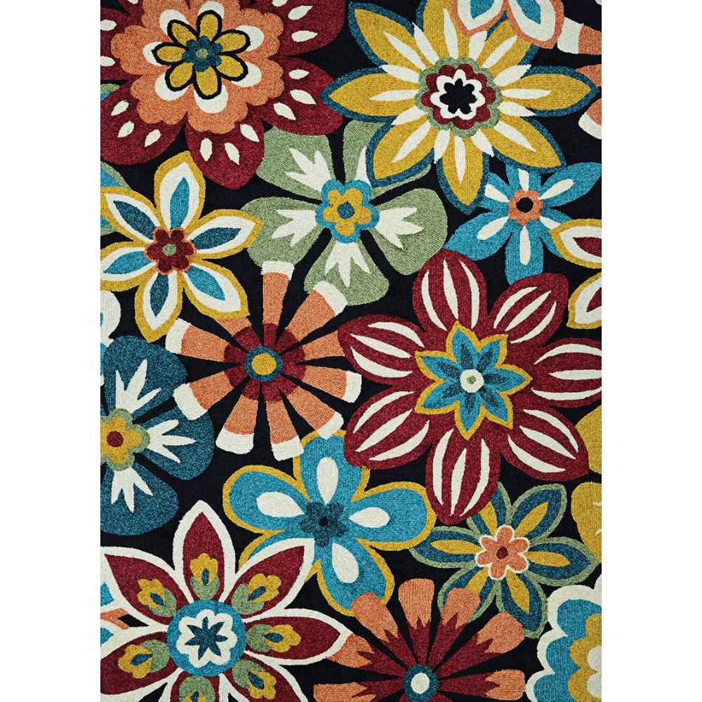 Rectangular version of the Couristan Covington Indoor/Outdoor Rug - Geranium/Navy-Multi displays a dynamic field of colorful, overlapping flowers