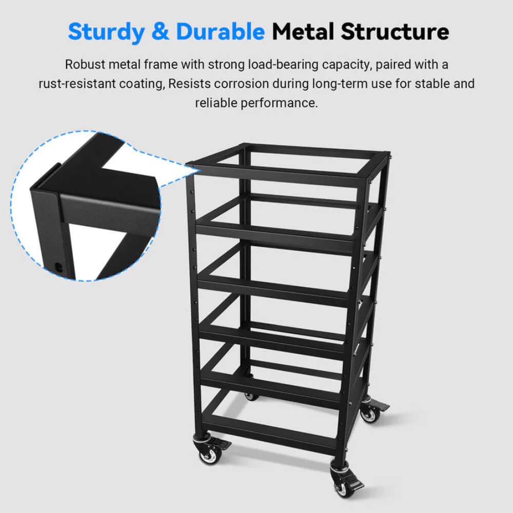 Reinforced metal frame of the Sun Gold Power 5-Layer Battery Rack with a rust-resistant finish