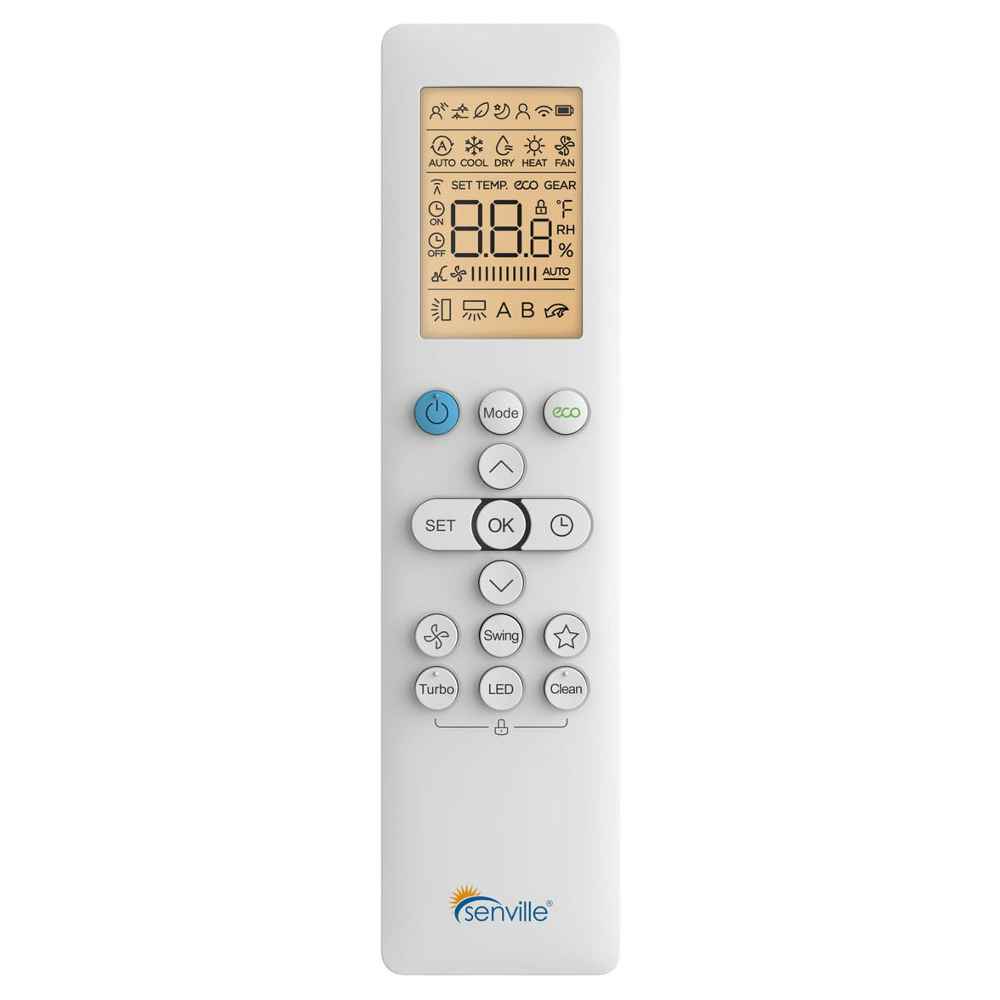 Remote control for Senville 9000 BTU Mini Split Air Conditioner - Heat Pump - SENL09CD220V with multiple buttons and a bright display