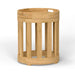 Round Westminster Teak Kafelonia Side Table with tray top and vertical slatted sides