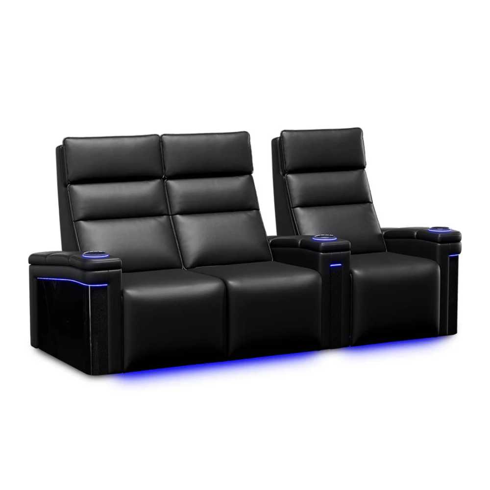 Row of 3 Loveseat Left Width 94.5 Height 46 Depth 40 Valencia Monza Pillow Top Carbon Fiber Home Theater Seating