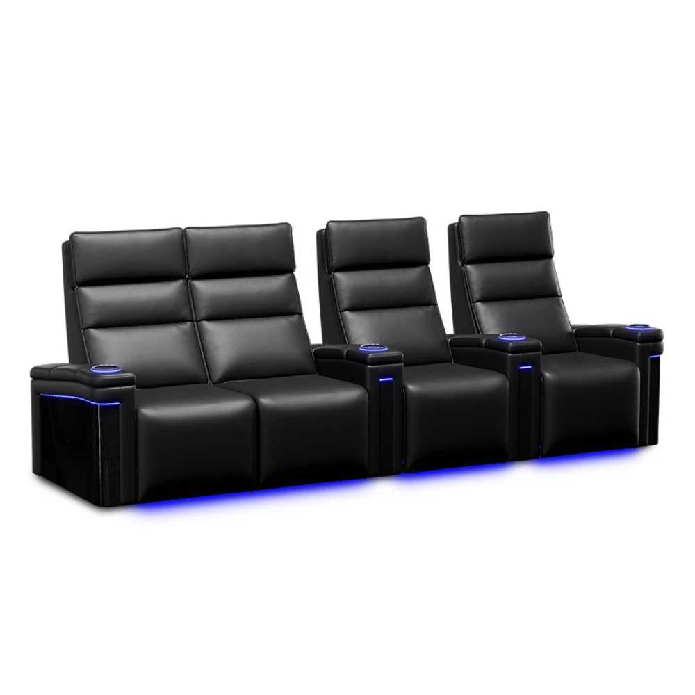 Row of 4 Loveseat Left Width 126 Height 46 Depth 40 Valencia Monza Pillow Top Carbon Fiber Home Theater Seating