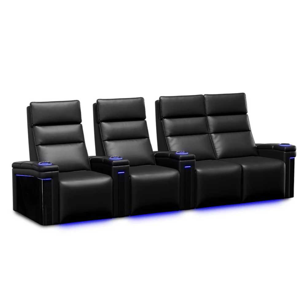 Row of 4 Loveseat Right Width 126 Height 46 Depth 40 Valencia Monza Pillow Top Carbon Fiber Home Theater Seating