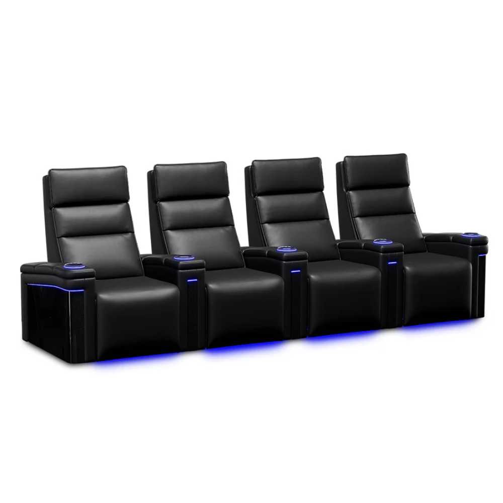 Row of 4 Width 134.5 Height 46 Depth 40 Valencia Monza Pillow Top Carbon Fiber Home Theater Seating