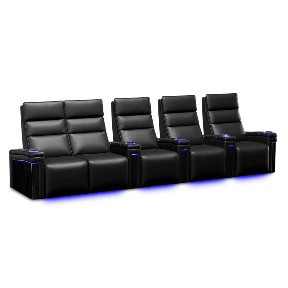 Row of 5 Loveseat Left Width 157.5 Height 46 Depth 40 Valencia Monza Pillow Top Carbon Fiber Home Theater Seating