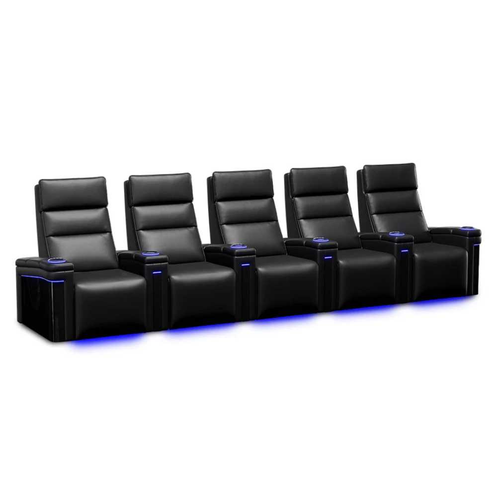 Row of 5 Width 166 Height 46 Depth 40 Valencia Monza Pillow Top Carbon Fiber Home Theater Seating