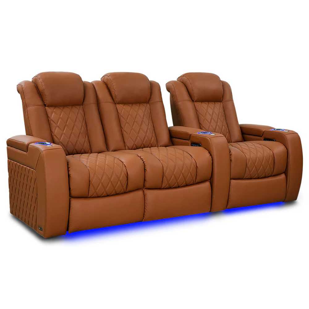 Royal Cognac Valencia Tuscany Ultimate Edition Home Theater Seating Row of 3 Loveseat Right Width 92.25 Height 43.5 Depth 40