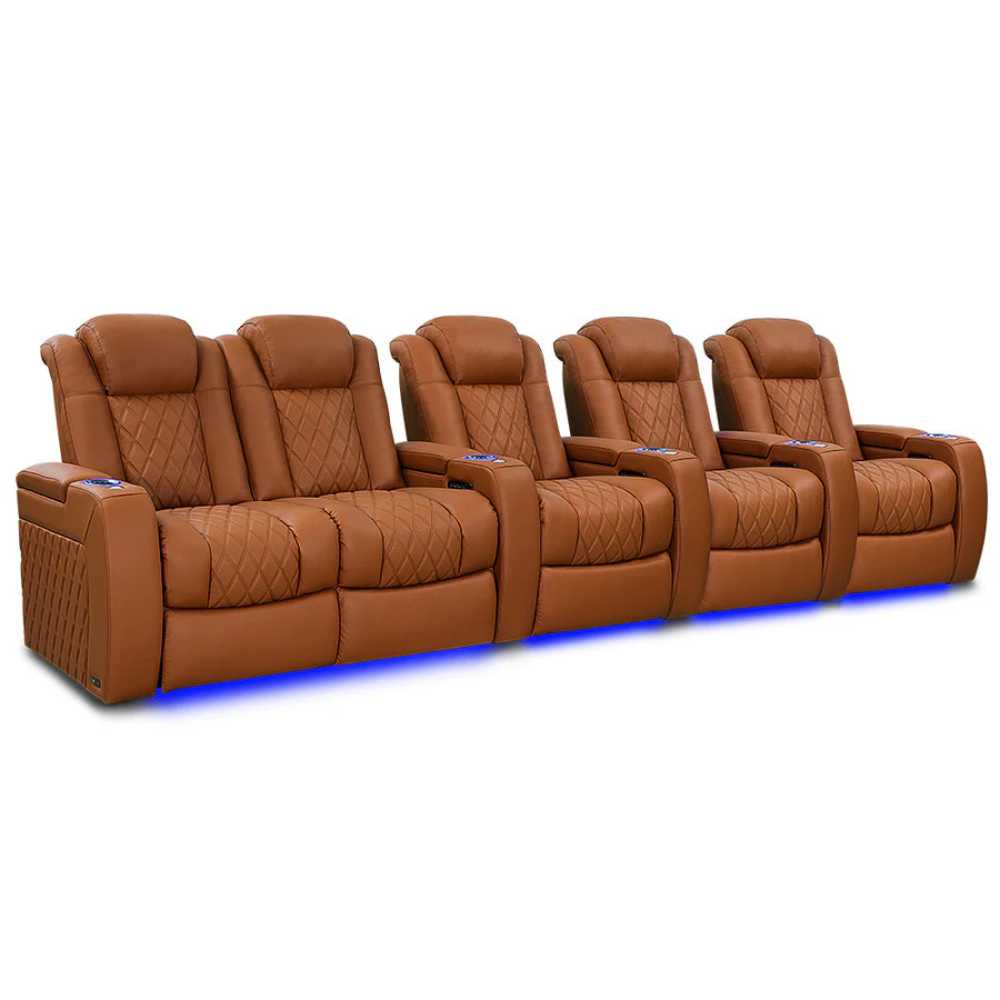 Royal Cognac Valencia Tuscany Ultimate Edition Home Theater Seating Row of 5 Loveseat Right Width 153.75 Height 43.5 Depth 40