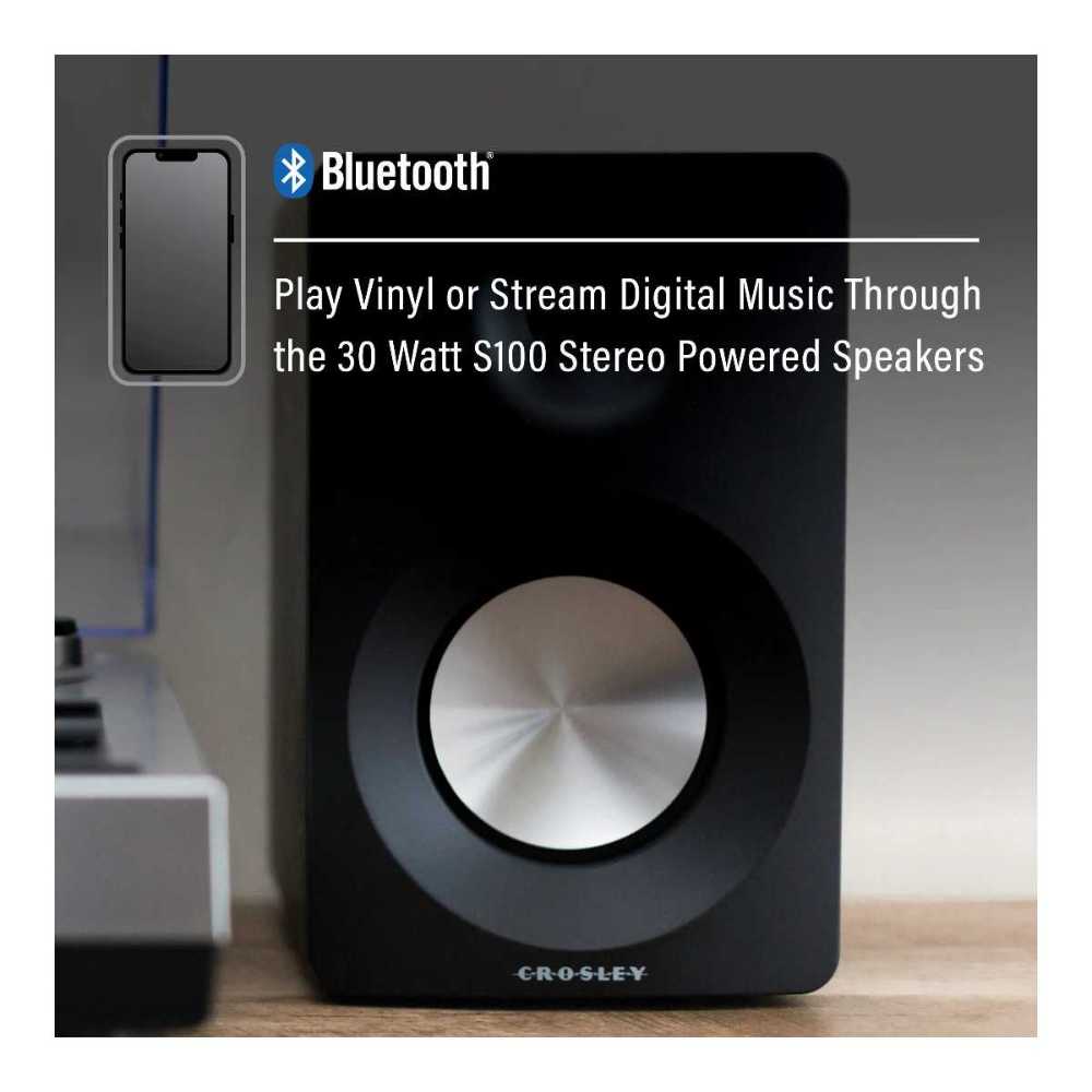 S100 speakers of the Crosley K100A Record Player with S100 Speakers - Silver support Bluetooth connectivity