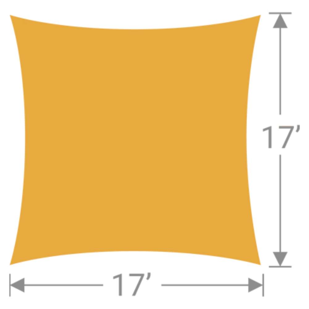 SS-17 Tenshon Square Shade Sail features a 17-foot by 17-foot square canopy with curved edges for stylish outdoor shade coverage