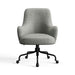 Sage Brera Textured Velvet Crate & Barrel Bellevue Upholstered Office Chair in sage textured fabric with curved arms and a black rolling base
