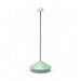 Sage Crate & Barrel Pina Pro Metal Table Lamp by Zafferano America features a slim green stem, cone-shaped shade, round base, and top control button