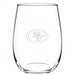 San Francisco 49ers Crate & Barrel NFL Aspen 17oz Stemless Wine Glass, Set of 4 features a clear stemless glass etched with the 49ers oval "SF" logo