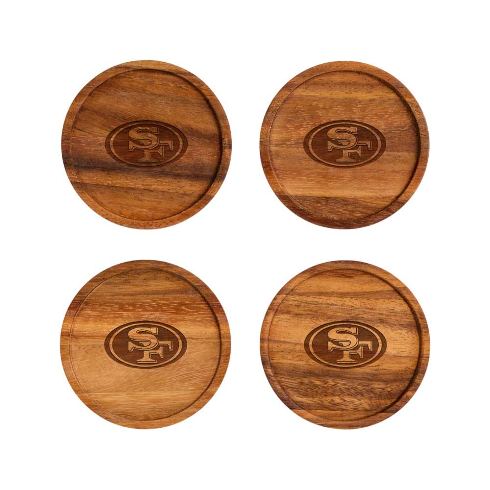 San Francisco 49ers Crate & Barrel NFL Tondo Acacia Wood Coasters, Set of 4 with acacia wood and team logo