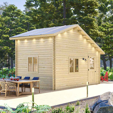 Sawmill Structures BlueWater Bungalow 160 Garden Room stands on a landscaped deck