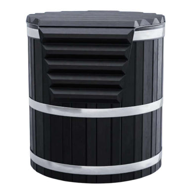 Sawmill Structures Chiller Plunge is shown with a ridged black cover and sleek metal bands
