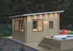 Sawmill Structures Eze Breeze Sunroom Cabin stands in a forest clearing