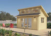 Sawmill Structures The Versa 160 Atrium 70MM Garden Room features a clean, symmetrical design with top clerestory windows, double glass doors, and a lakeside view