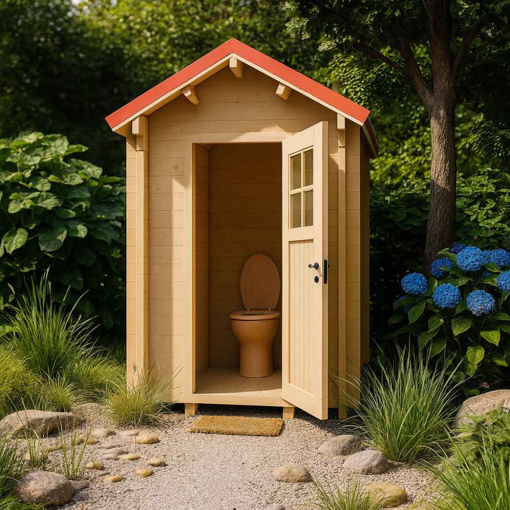 Sawmill Structures The Wee Wee House 33 Garden Room is used here as an outdoor toilet with a wooden seat