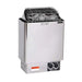 Sawmill Structures Versa Sauna includes a sleek Harvia heater made of stainless steel with sauna stones