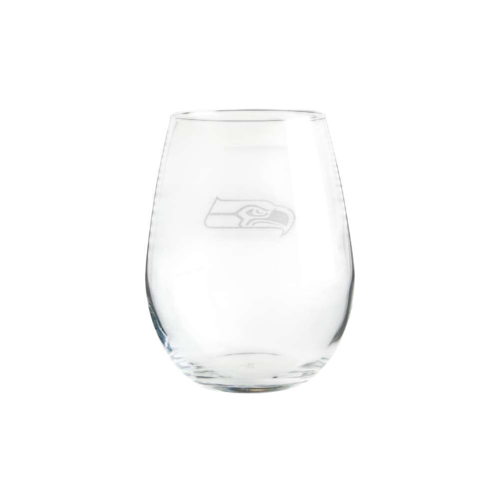 Seattle Seahawks Crate & Barrel NFL Aspen 11.75oz Stemless Wine Glass, Set of 4 featuring an etched Seahawks bird-head logo on clear glass