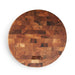 Seattle Seahawks Crate & Barrel NFL Round End Grain Cutting Board features a round wood-block design with the Seahawks head logo near the bottom