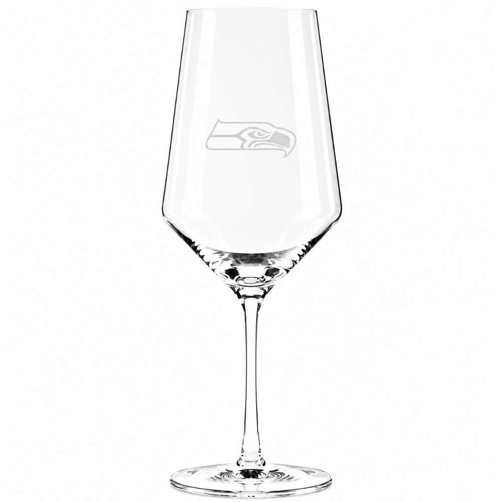 Seattle Seahawks Crate & Barrel NFL Tour 18oz Red Wine Glass, Set of 4 featuring the Seahawks bird-head logo etched on a clear stemmed wine glass