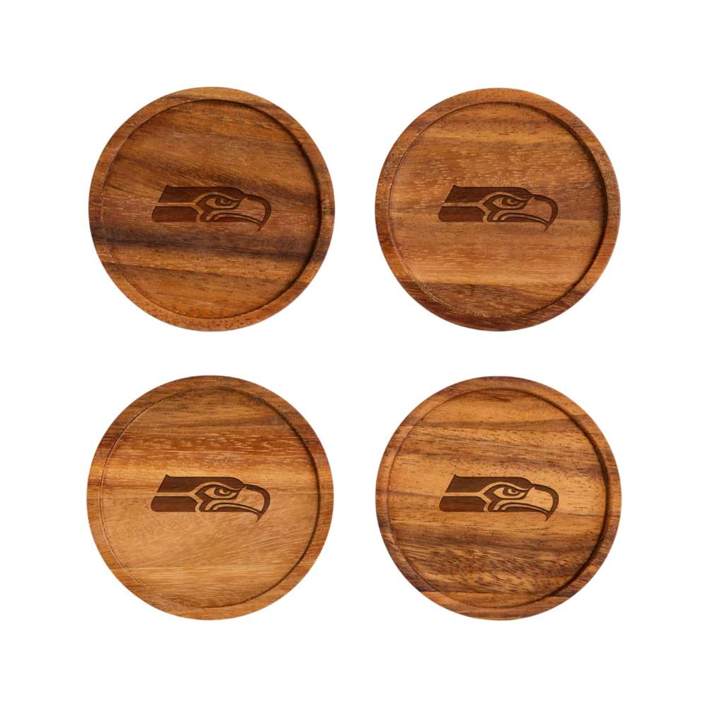 Seattle Seahawks Crate & Barrel NFL Tondo Acacia Wood Coasters, Set of 4 with acacia wood and team logo