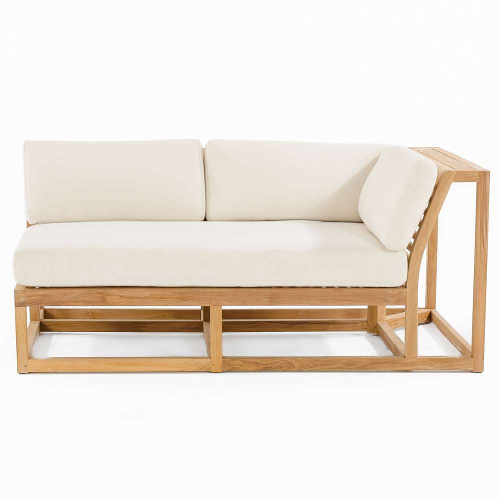 Sectional sofa piece from Westminster Teak Maya 6pc Lounge Sofa Set is shown with light cushions