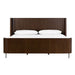 Seen from the front, Crate & Barrel Baylor Brown Ribbed Solid Oak Wood King Bed features a wide ribbed oak frame with a tall headboard and low footboard