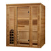 Seen from the right, Golden Designs Andermatt 3 Person Traditional Sauna shows its glass door, cedar walls and two-level benches