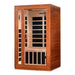 Seen from the right, Golden Designs Dynamic Cordoba 2 Person Low EMF Far Infrared Sauna shows its side wall, clear glass door and side carbon panels