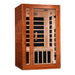 Seen from the right, Golden Designs Dynamic Cordoba Elite 2 Person Ultra Low EMF Far Infrared Sauna shows its glass door, side carbon panels and bench heaters