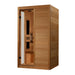 Seen from the right, Golden Designs Dynamic Lucca 2 Person Low EMF Far Infrared Sauna shows its hemlock side wall, glass door and wide front panel