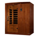 Seen from the right, Golden Designs Dynamic Madrid Limited Elite 3 Person Ultra Low EMF Far Infrared Sauna shows its side wall, glass door and open floor with the bench removed