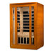 Seen from the right, Golden Designs Dynamic San Marino 2 Person Low EMF Far Infrared Sauna shows its glass door, side carbon panels and bench